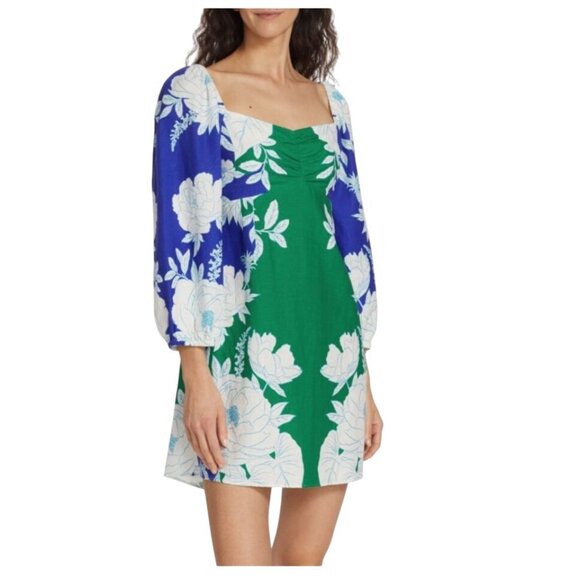 Farm Rio Soft Garden Linen-Blend Tropical Floral Mini Dress Size Small - Picture 1 of 14
